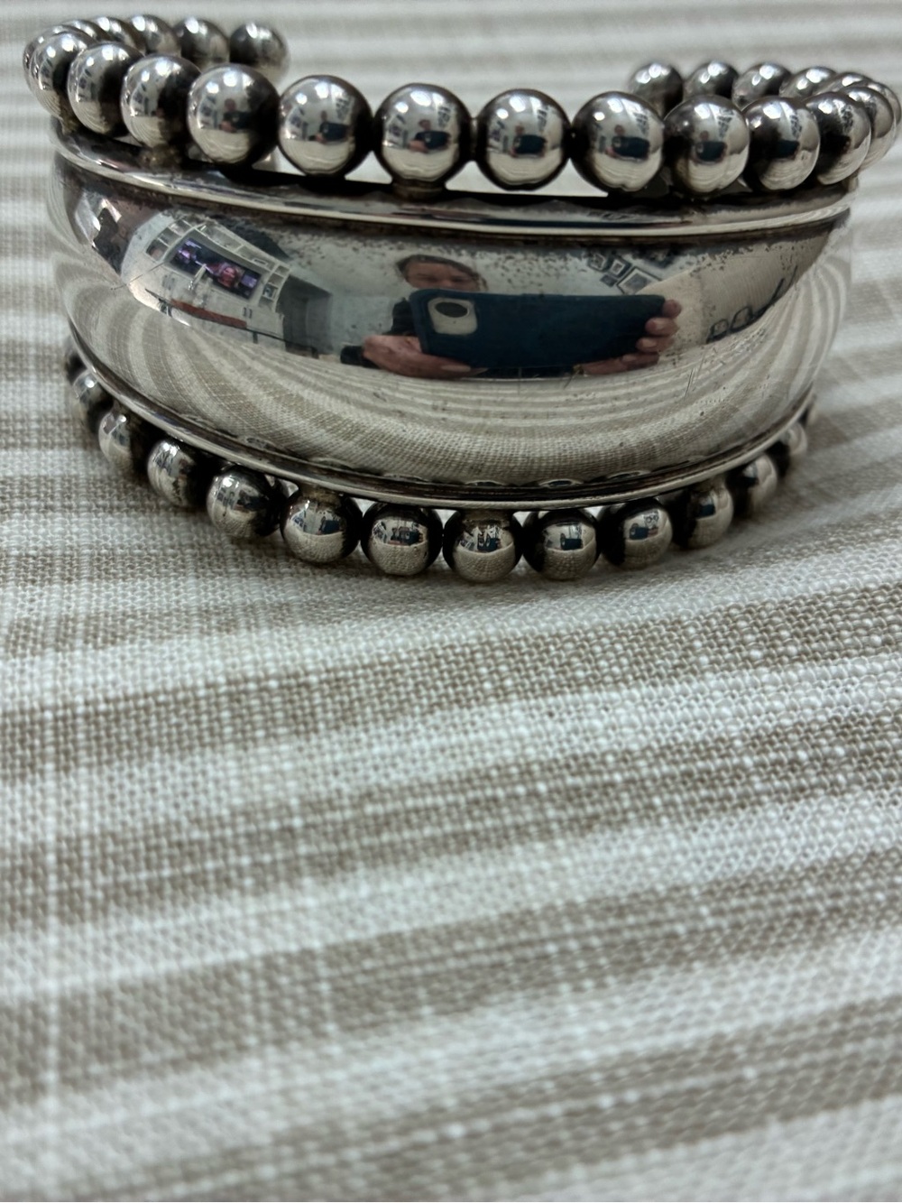 Sterling Silver Beaded Cuff Bracelet - Silver - Picture 2 of 6